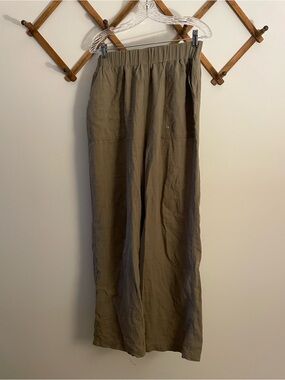 Women's Elastic-Waist Wide-Leg Linen/cotton pants - Olive